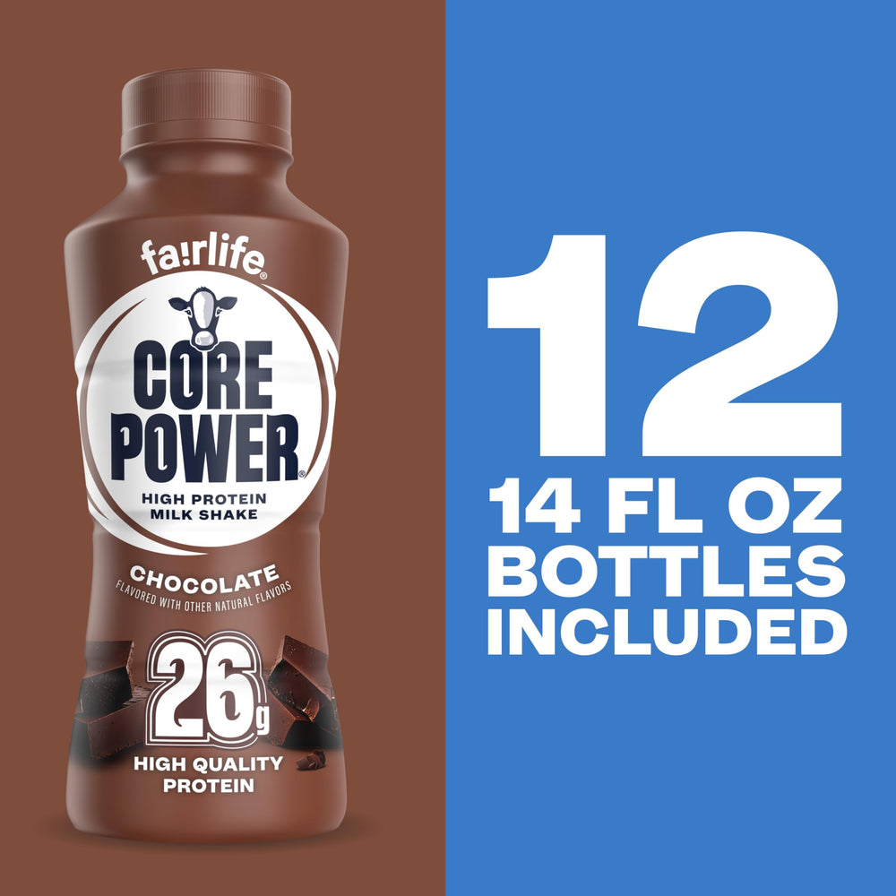 Twelve-pack of Core Power bottles arranged for storage and meal-prep convenience