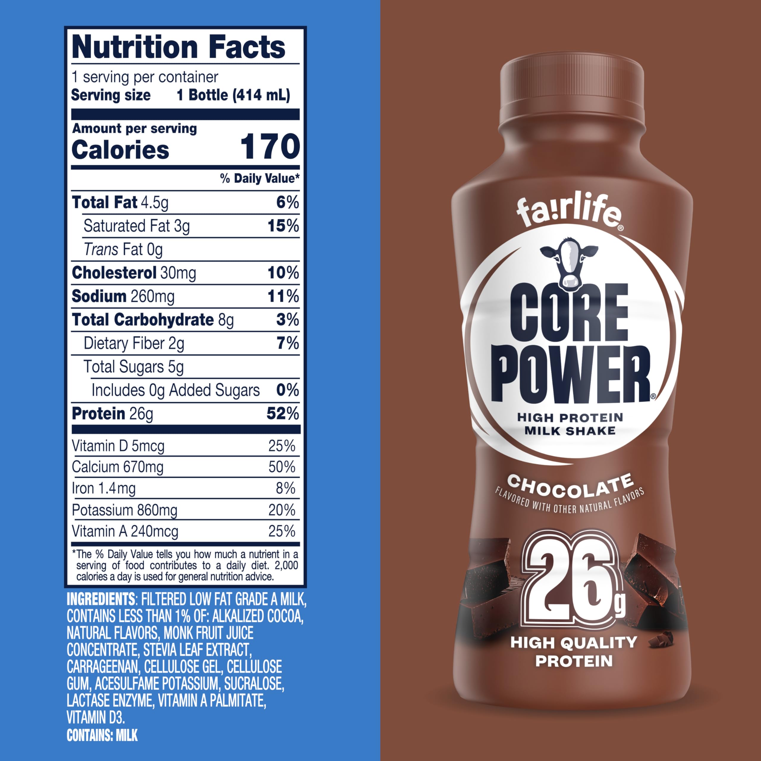 Core Power bottles inside fridge showing chilled storage and ready-to-drink benefit