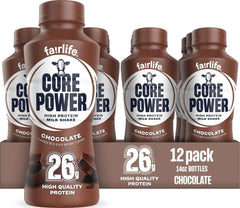 Core Power bottle front packaging showing chocolate shake and brand energy benefit