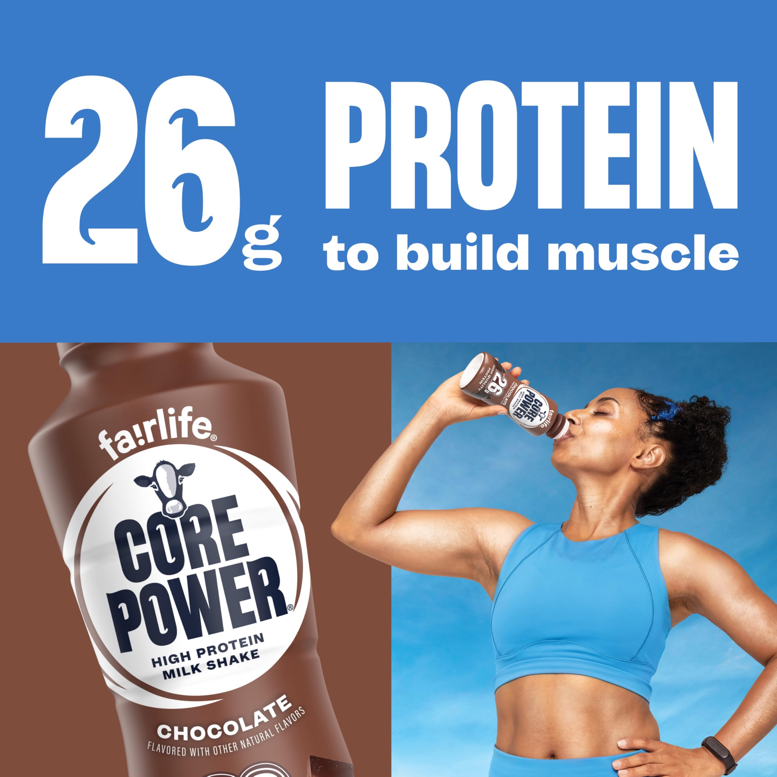 Core Power bottle next to fruit showing balanced snack and sustained energy benefit