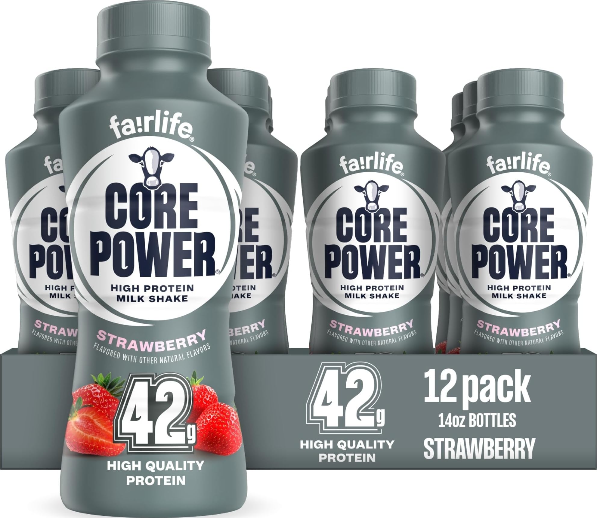 Core Power bottle front showing Elite strawberry and 42g protein benefit