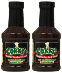 CORKY'S bottle front packaging showing brand and original sauce for authentic flavor