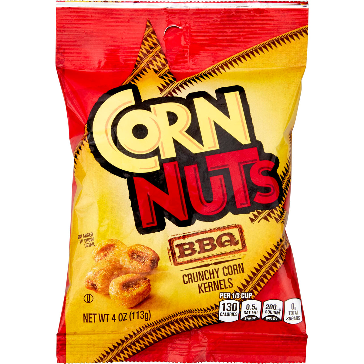Corn Nuts front packaging showing BBQ flavor and 4oz pack benefit convenience