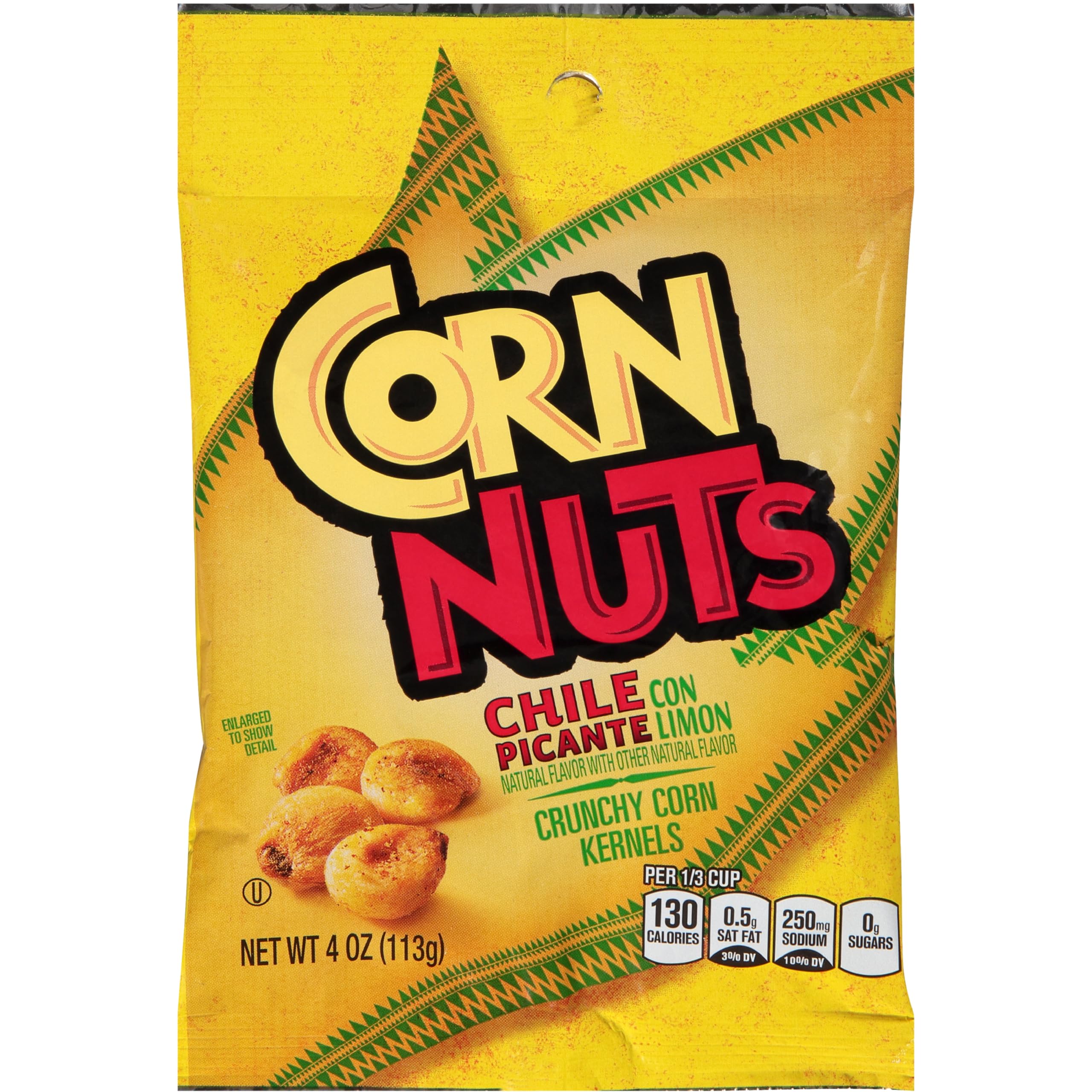 Corn Nuts front packaging showing chile picante lime flavor and convenience