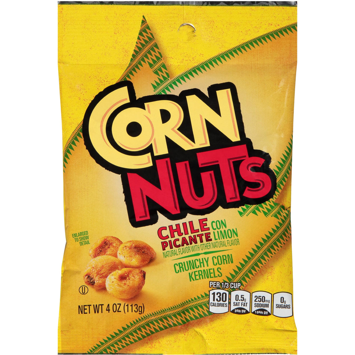 Corn Nuts front packaging showing chile picante lime flavor and convenience
