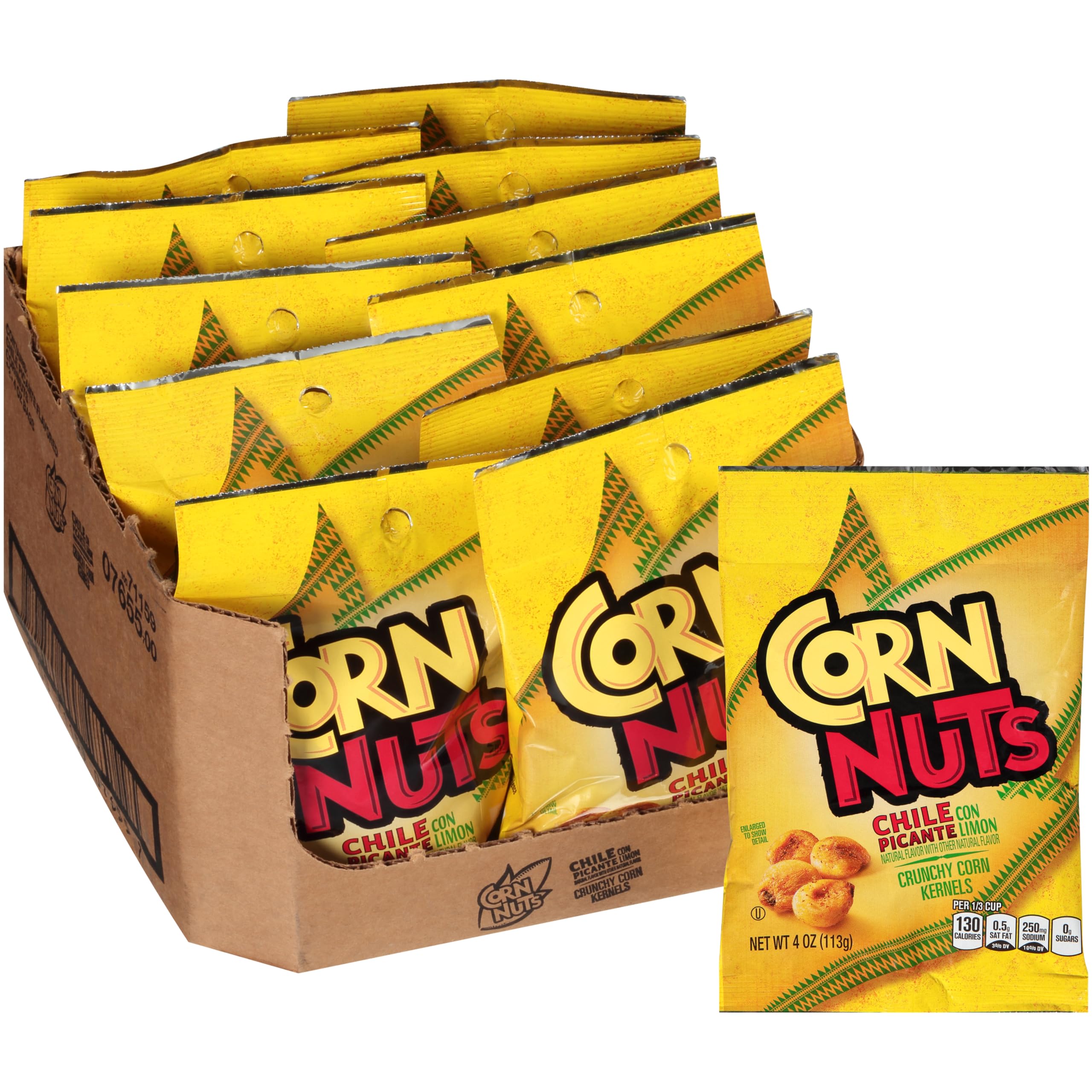 Corn Nuts open 4oz bag top view with visible seasoned kernels and portability
