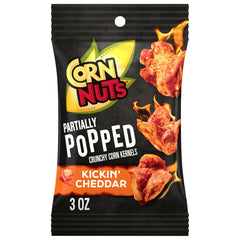 Corn Nuts Kickin’ Cheddar front packaging showing bold flavor and portability