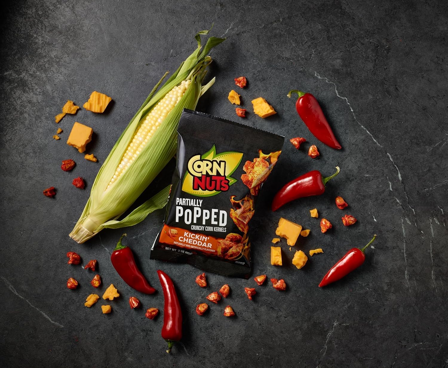 Bowl of Corn Nuts Kickin’ Cheddar on a table for sharing at parties and gatherings