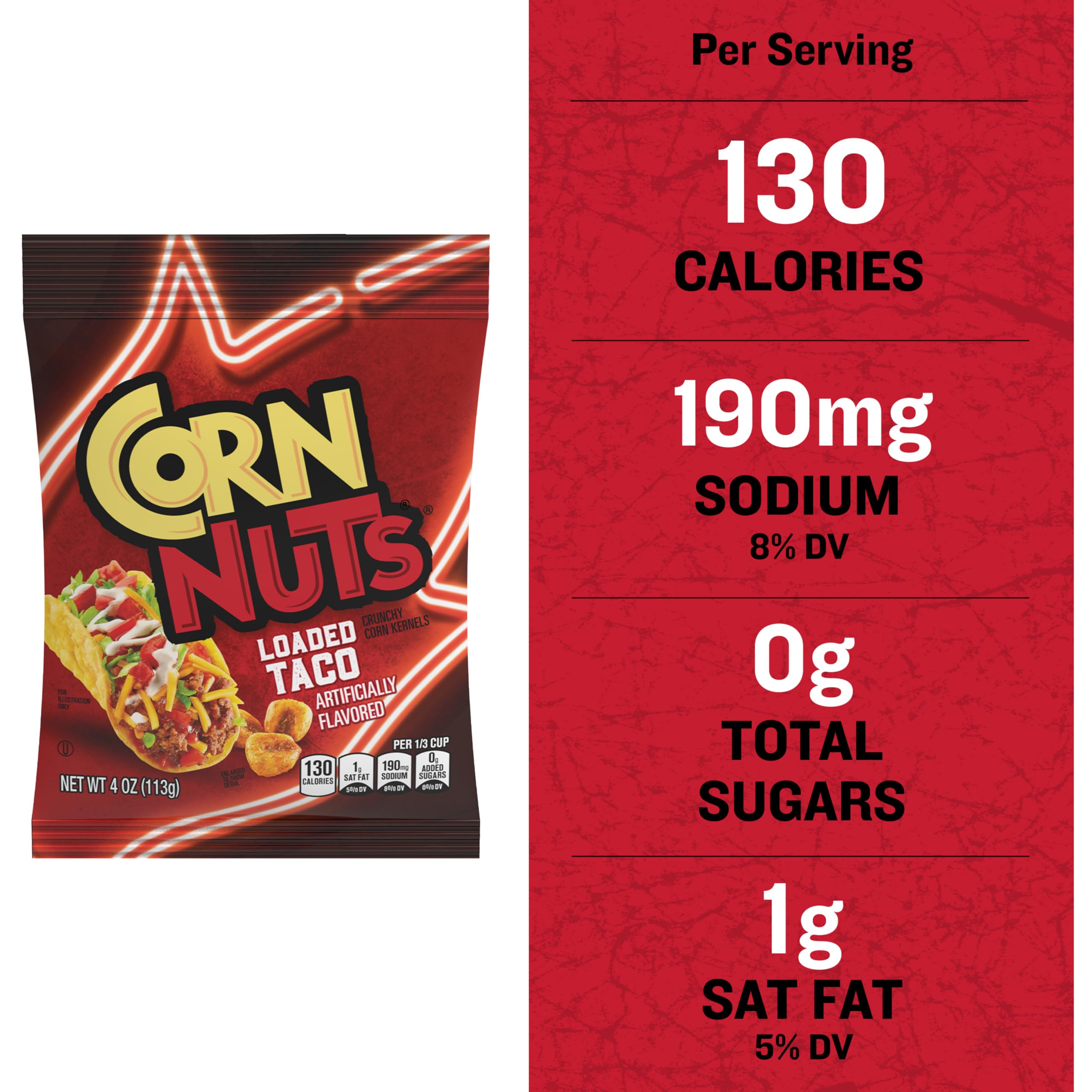 4 oz Corn Nuts bag beside a hand for scale demonstrating portable portion benefit