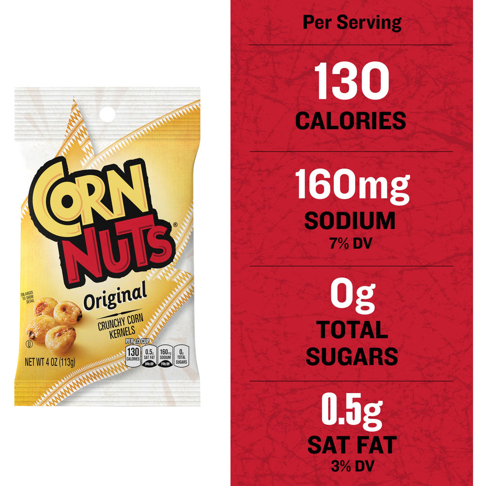 Corn Nuts 4oz bag next to soda can demonstrating portion size and pairing benefit