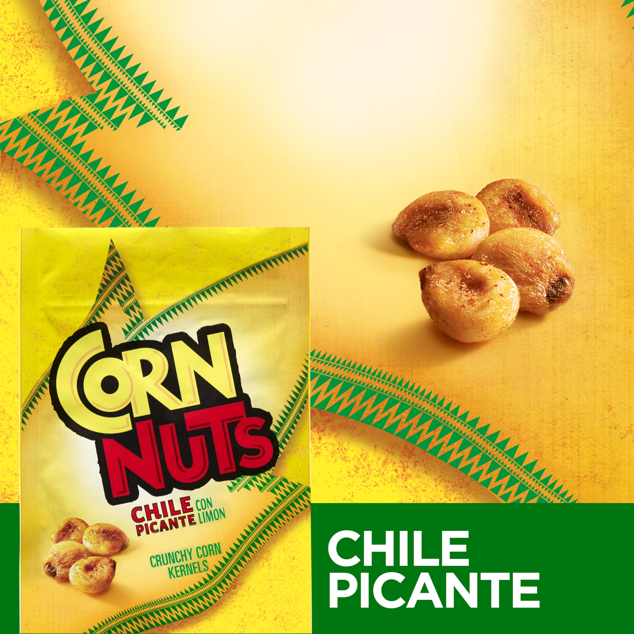 Corn Nuts next to hand to show 7oz bag size and portioning