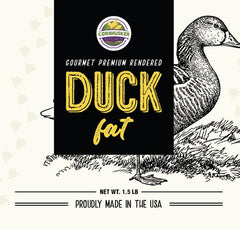 Cornhusker Kitchen duck fat melting in skillet to deliver crisp frying and rich flavor