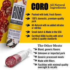 Coro sliced salami on wood board ready to serve and share