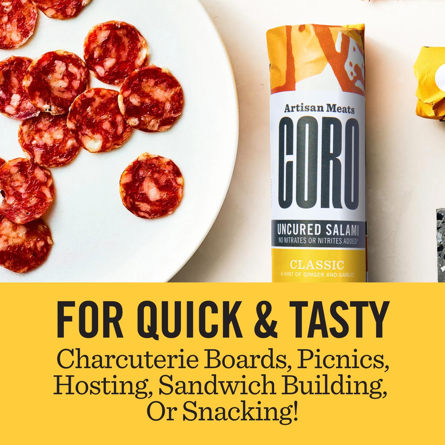 Coro salami ingredients spread showing natural, clean components