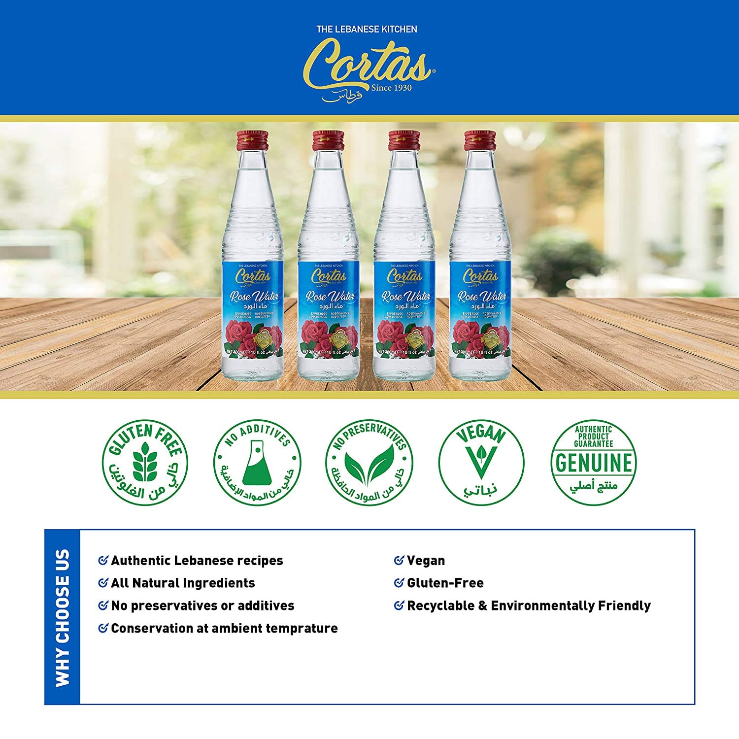 Cortas liquid close-up texture showing clear rose hydrosol for culinary and skin use