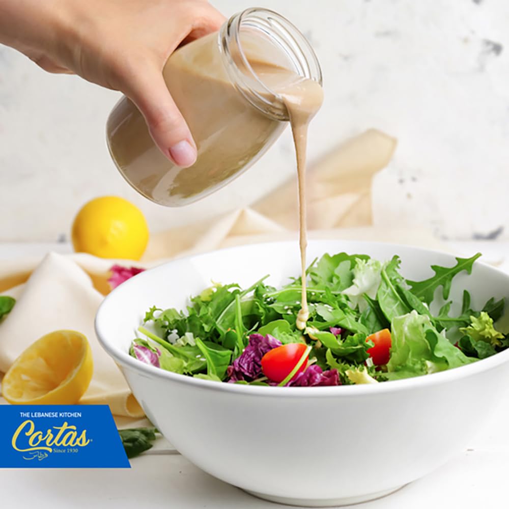 Cortas tahini pour texture closeup showing creamy smoothness benefit