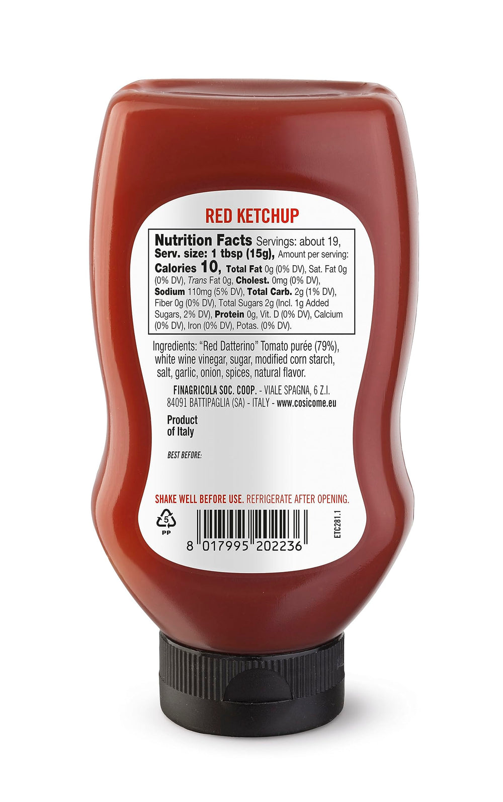 Così Com'è close-up of ketchup texture highlighting smooth pourability