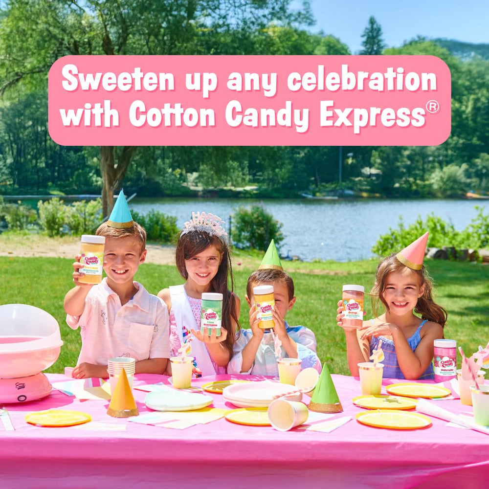 Cotton Candy Express machine in use at a party illustrating fast, colorful cotton candy production