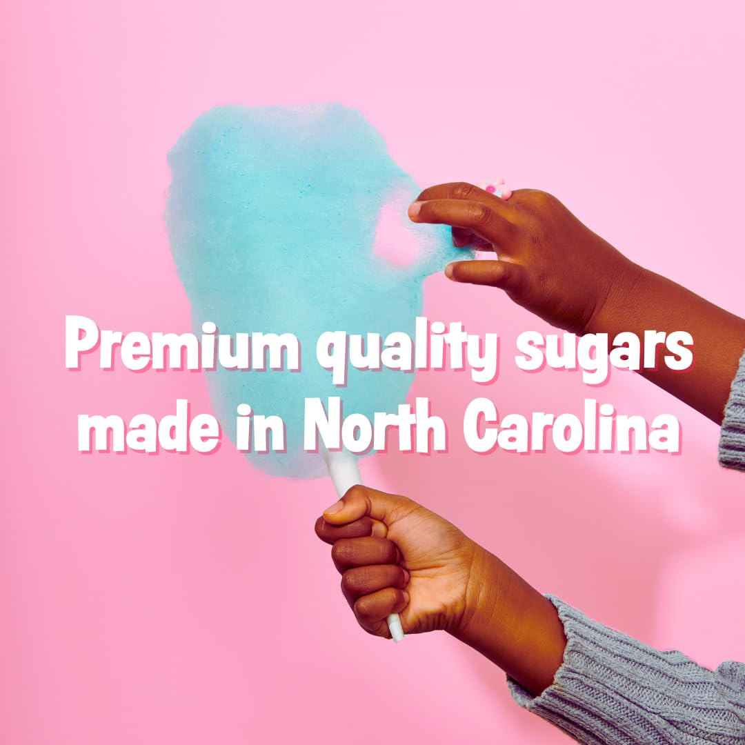 Cotton Candy Express served cones in pink blue and purple showcasing vibrant flavors