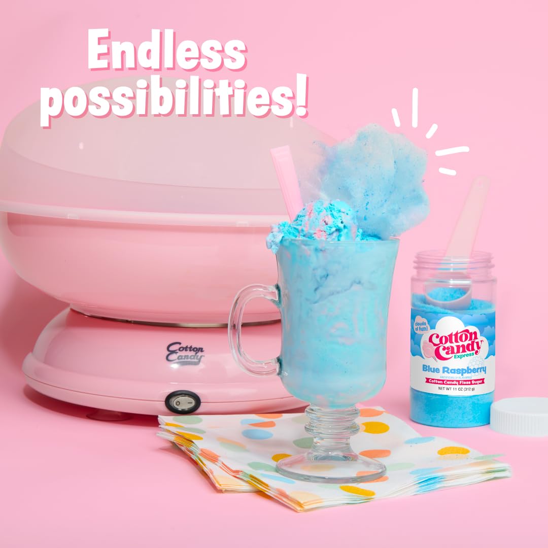 Cotton Candy Express jar next to a ruler for scale showing 11oz size and portion planning