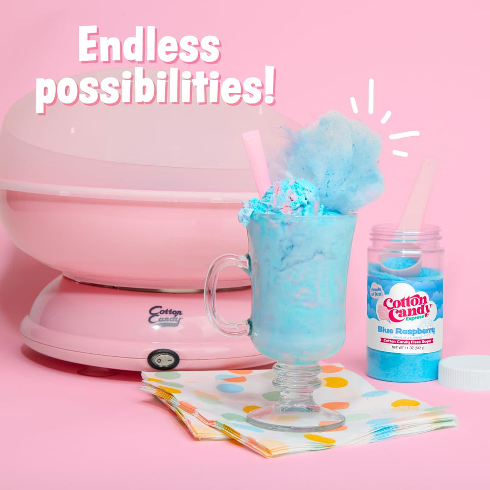 Cotton Candy Express jar next to a ruler for scale showing 11oz size and portion planning