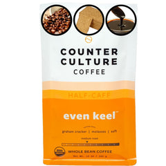 Counter Culture Even Keel front pack showing branding and roast details, highlights sustainability