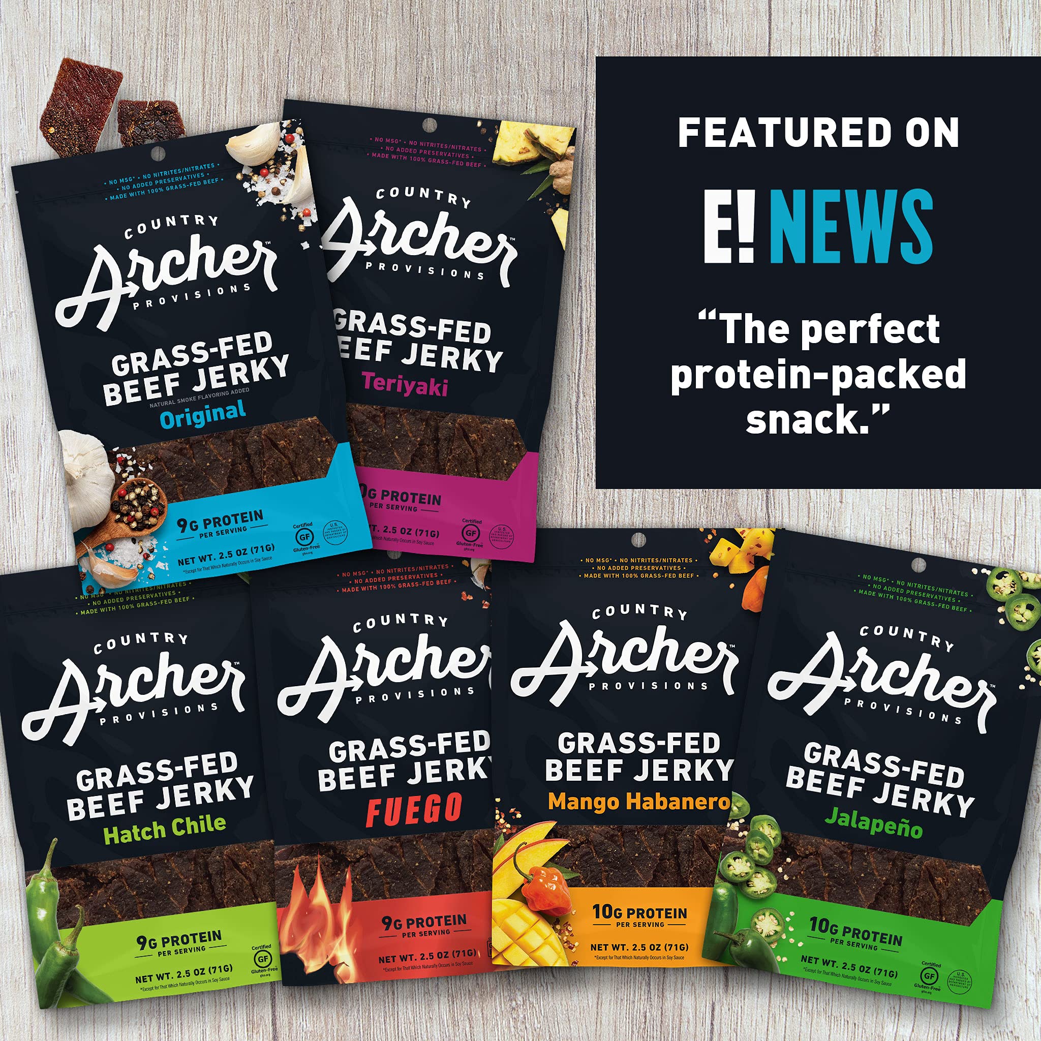 Country Archer close-up of jerky slices showing texture and real beef quality