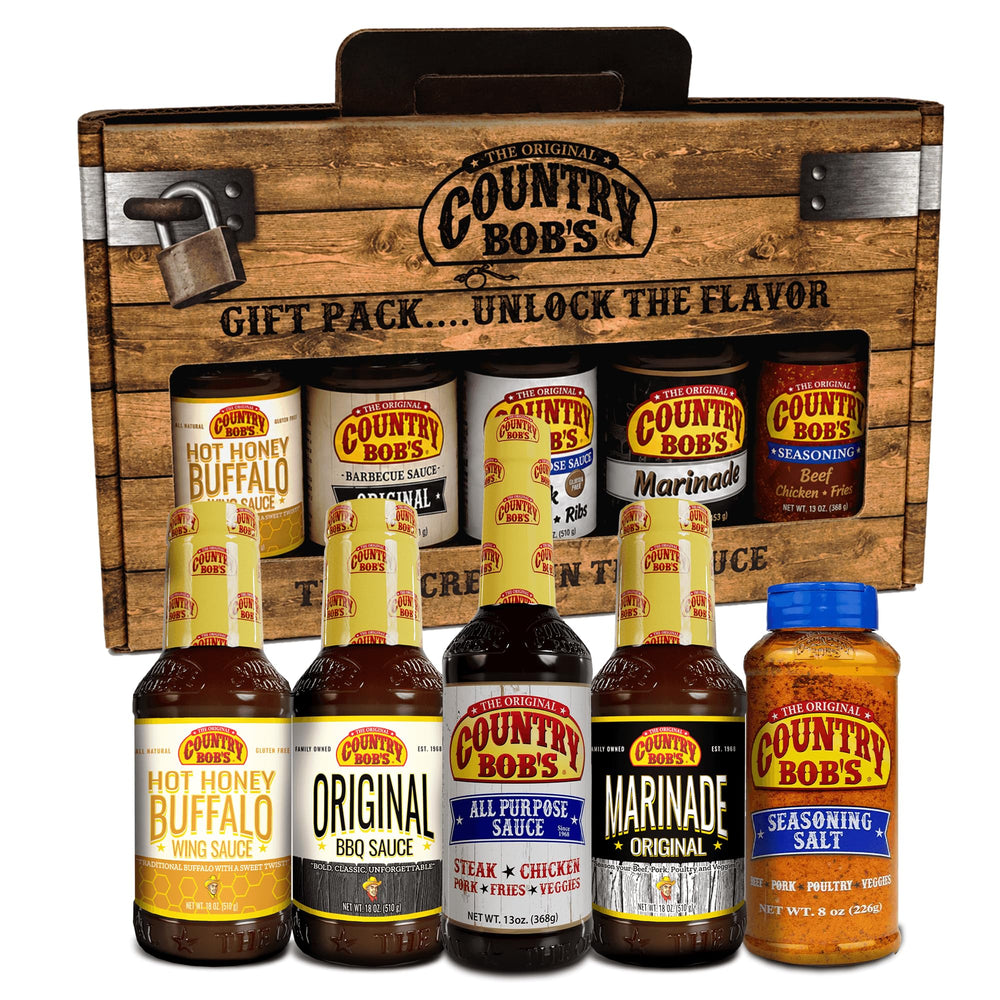 Country Bob's front packaging showing all five products and convenience
