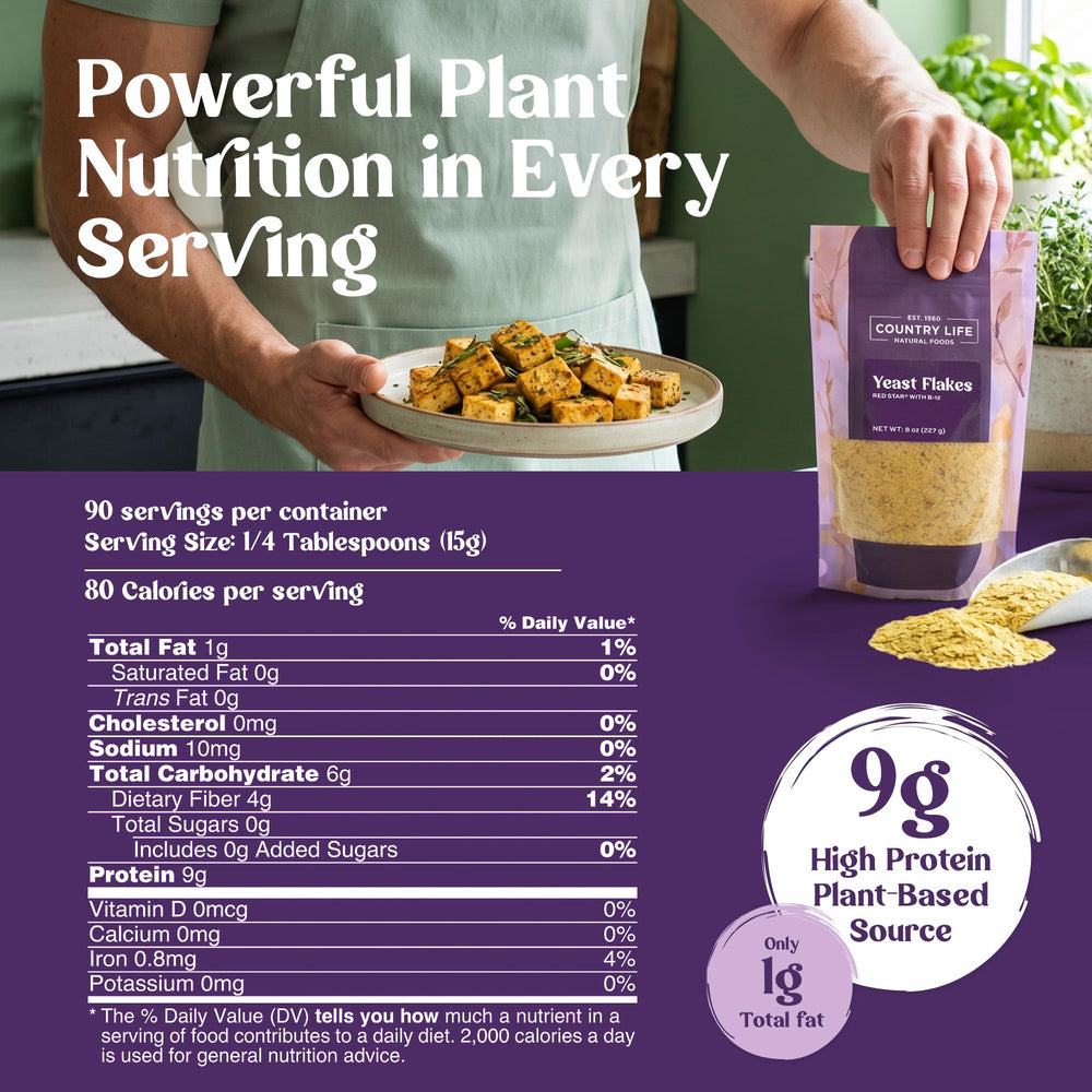 Bowl of Country Life nutritional yeast ready to mix with recipes for protein boost
