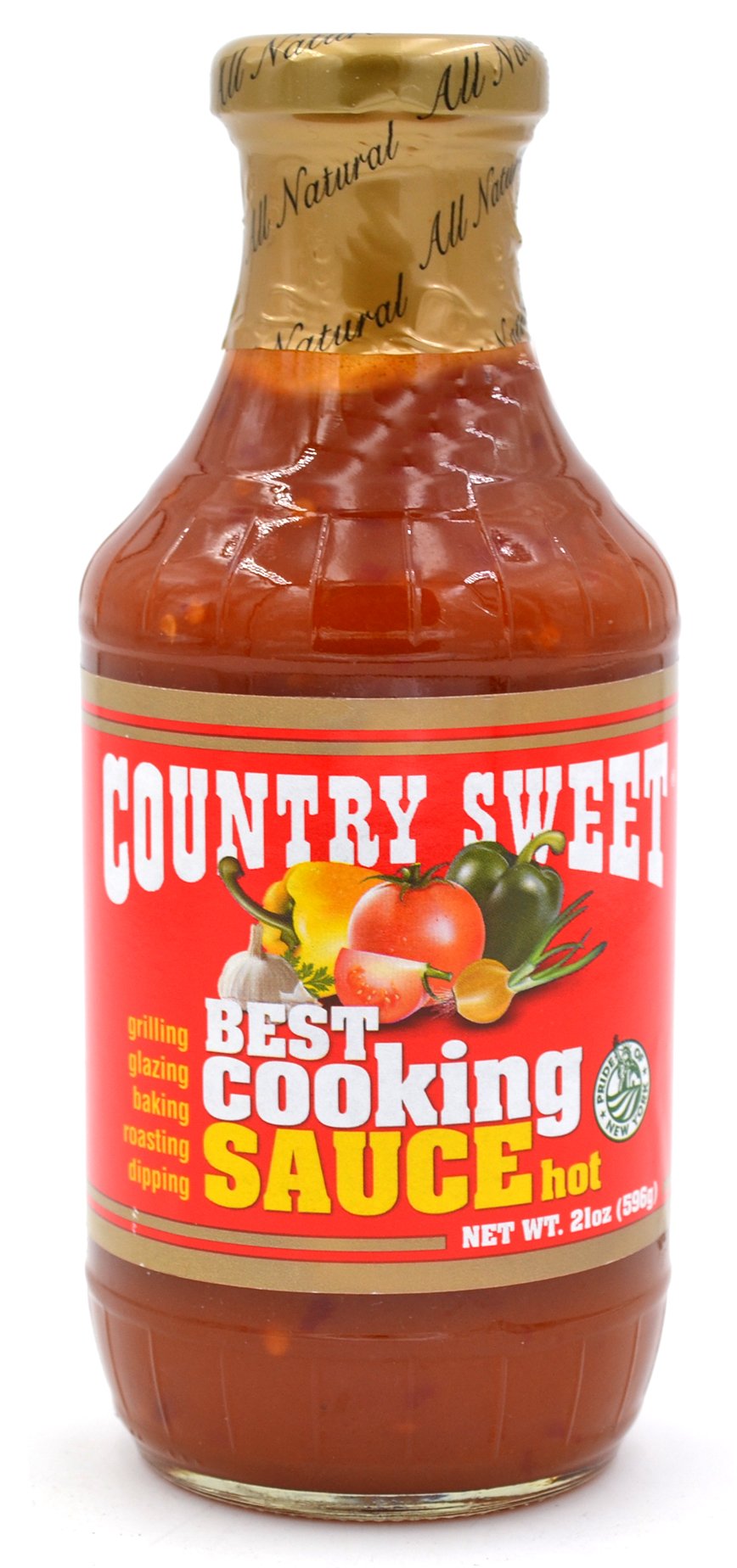 Country Sweet hot front bottle showing label and 21 oz size, highlights versatile use