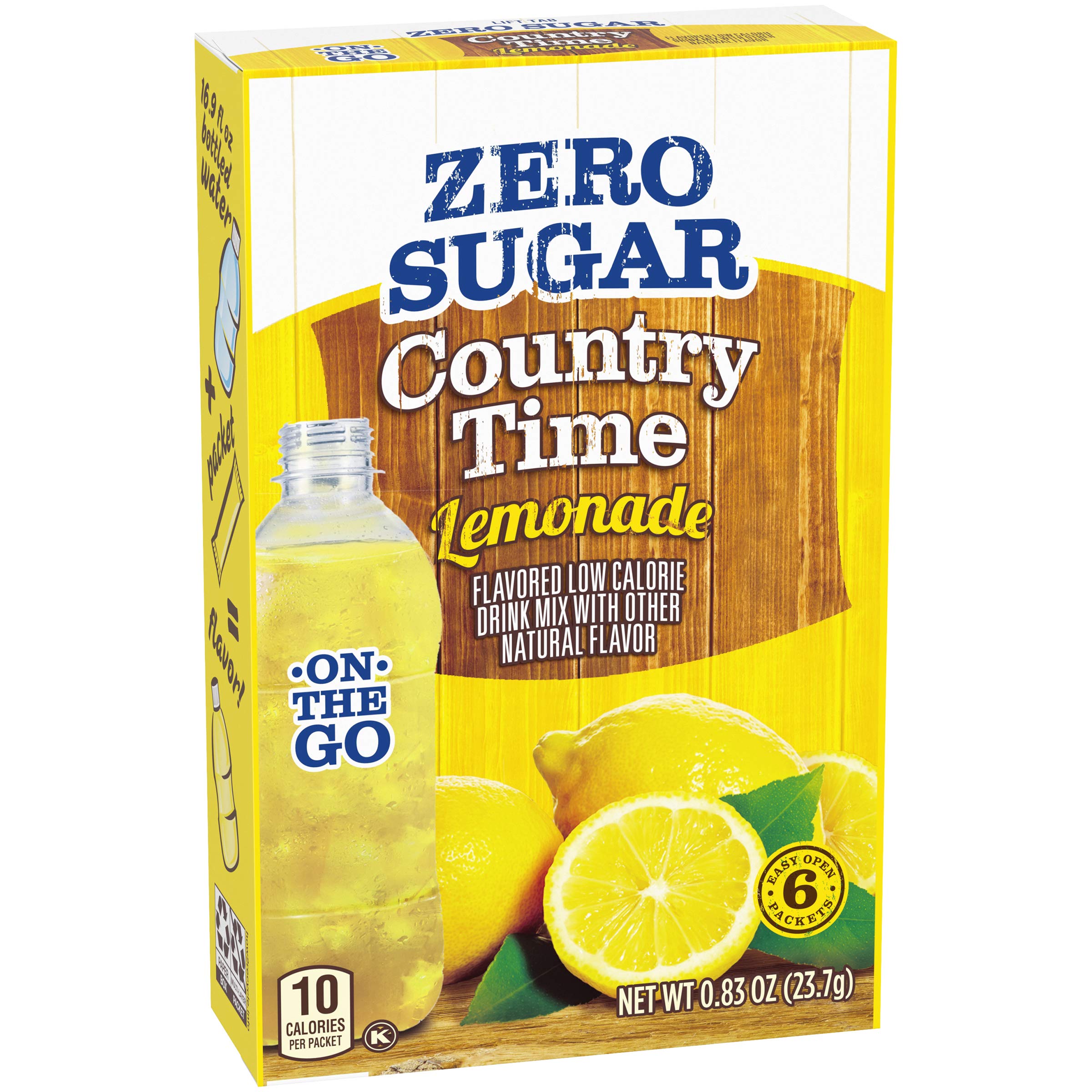 Country Time front packaging showing zero sugar sachet boxes and benefits