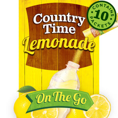 Country Time front packaging showing 60 lemonade packets and brand, convenient storage benefit