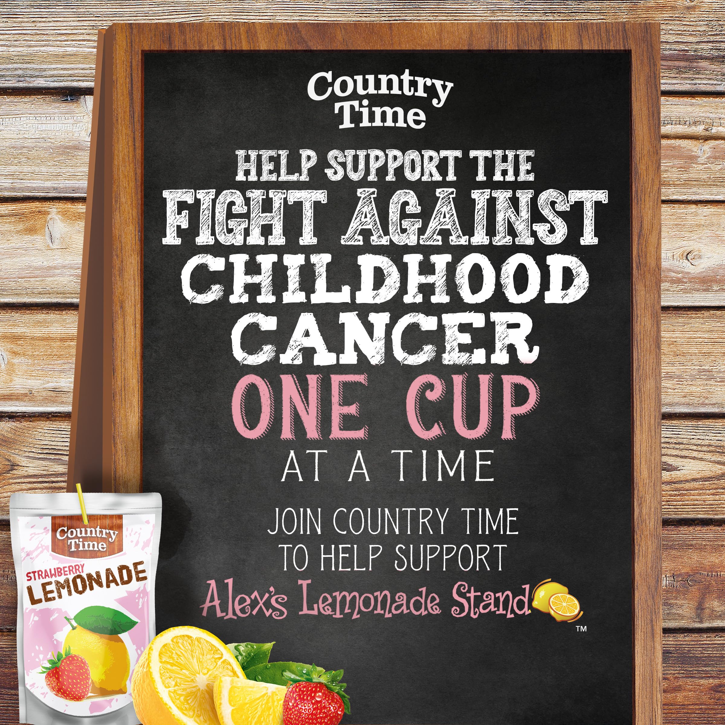 Country Time pouch ingredient label visible noting real sugar and no artificials