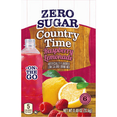 Country Time front packaging showing 72 sugar-free raspberry lemonade packets and benefits