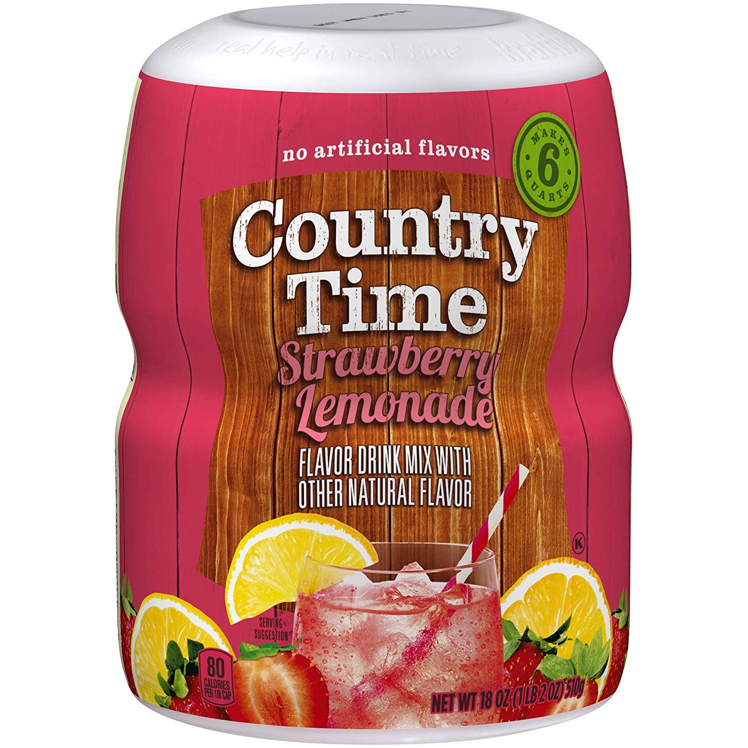 Country Time front canister showing label and resealable lid for convenient storage