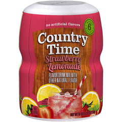 Country Time front canister showing label and resealable lid for convenient storage