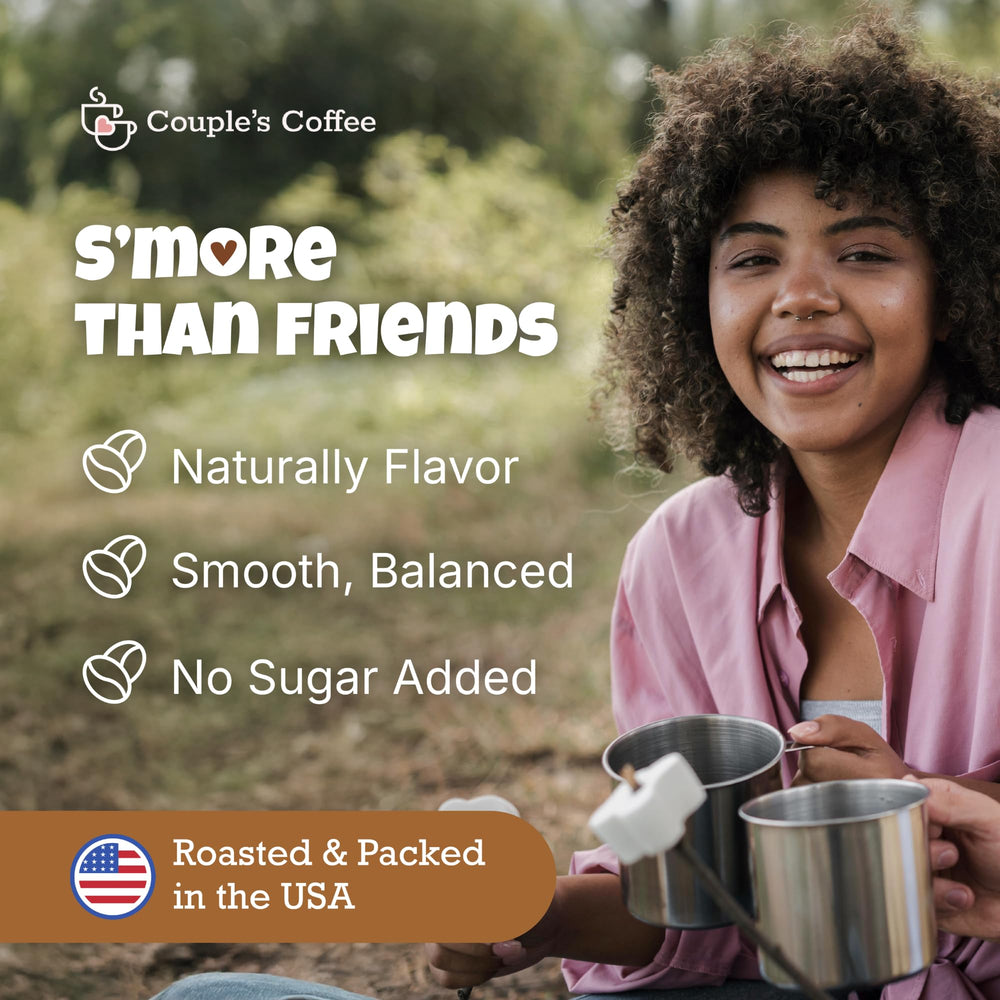 Couple's Coffee brewed cup top view with crema and marshmallow notes benefit: dessert-style sip