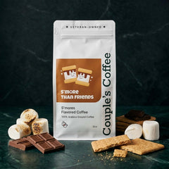 Couple's Coffee label close-up highlighting roast info and brand story benefit: trust and transparency