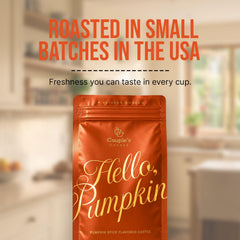 Pour-over brew of Couple's Coffee pumpkin spice grounds releasing warm aroma