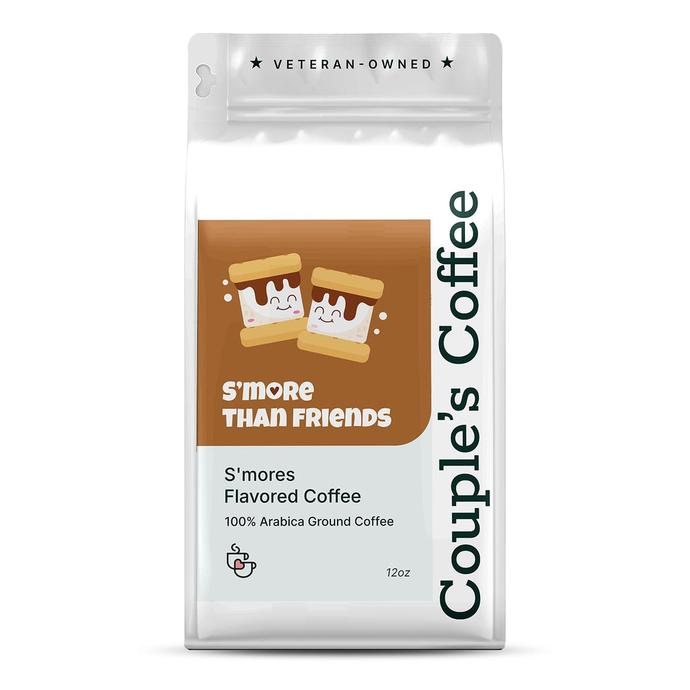 Couple's Coffee front bag showing S'mores flavor and inviting packaging benefit: clear product identity