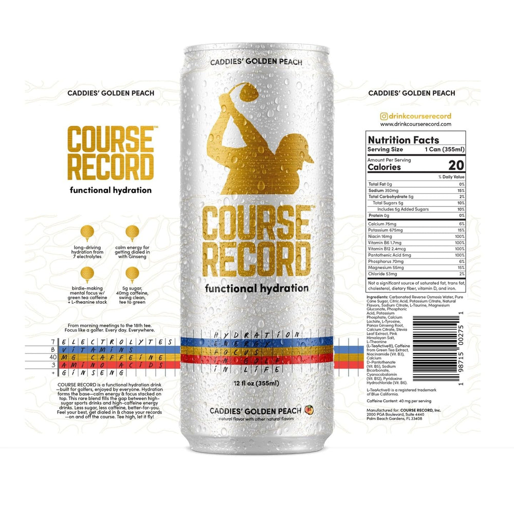 COURSE RECORD single 12oz can close-up showing label and branding for clarity