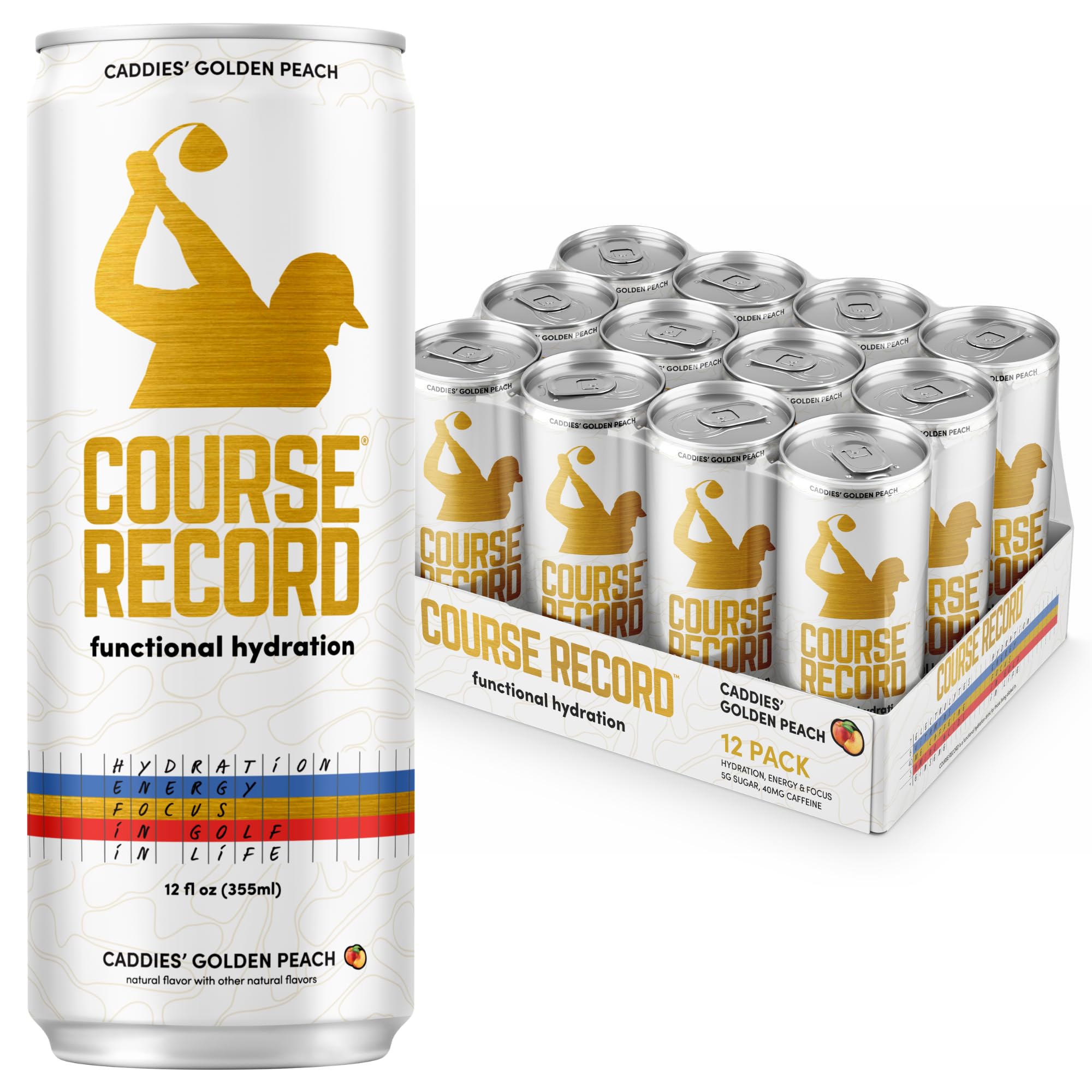COURSE RECORD front packaging of 12-pack can variety, convenient hydration on hand