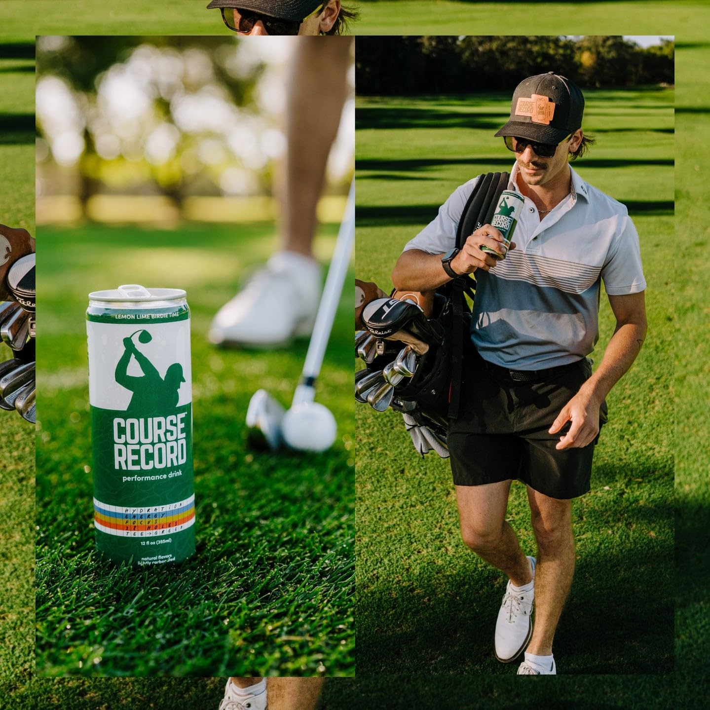 COURSE RECORD enjoyed on a golf tee box lifestyle shot showing focus and prepared play
