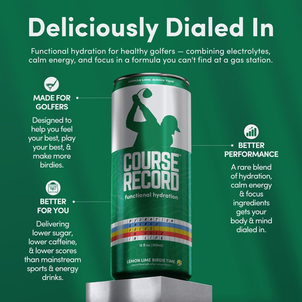 COURSE RECORD can in hand showing portable hydration convenience