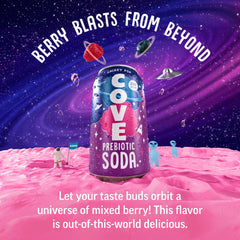 Cove Soda close-up of Galaxy Pop label highlighting ingredients clarity