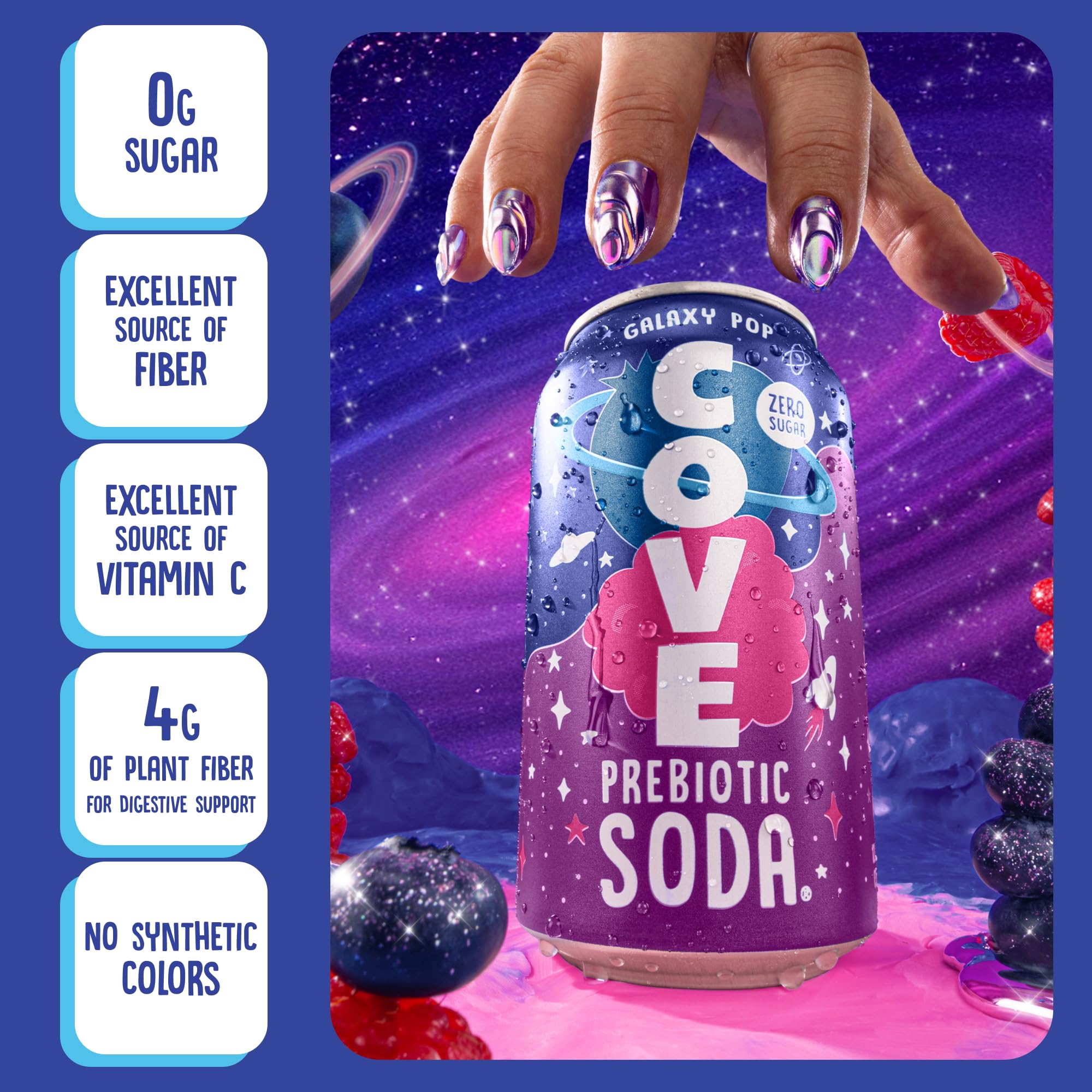 Cove Soda can bubbles close-up showing carbonation and lively mouthfeel