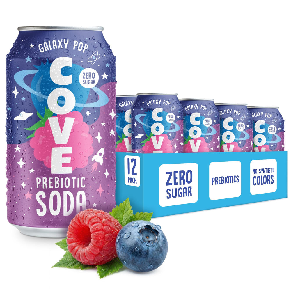 Cove Soda front can showing Galaxy Pop design and bright berry appeal