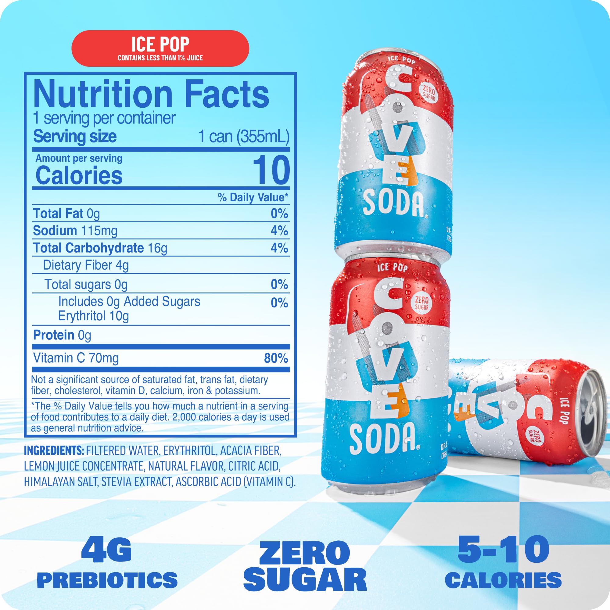 Close-up of Cove Soda Ice Pop can detail highlighting branding and ingredients