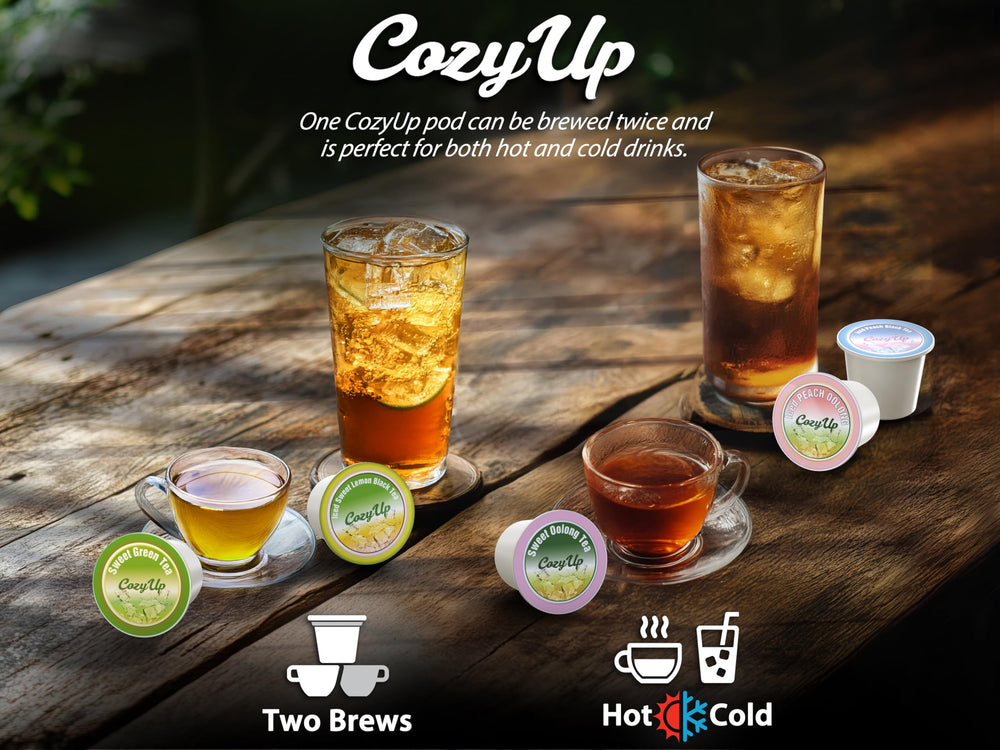 Cozy Up pod side label visible with compatibility icons and clear info