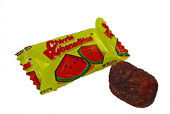 Close-up of CP Chirris Rebanaditas candy surface with chili dust, highlights intense flavor